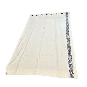 *2/2* ETHAN ALLEN Off White Navy Blue Linen Curtain Drape Panel Celtic 50x84